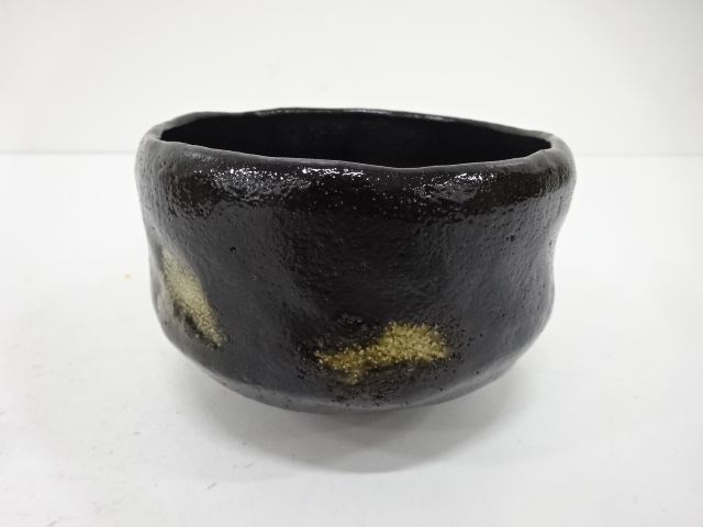  楽焼　佐々木松楽造　黒楽　茶碗(前大徳寺矢野一甫書付)(銘：福寿)